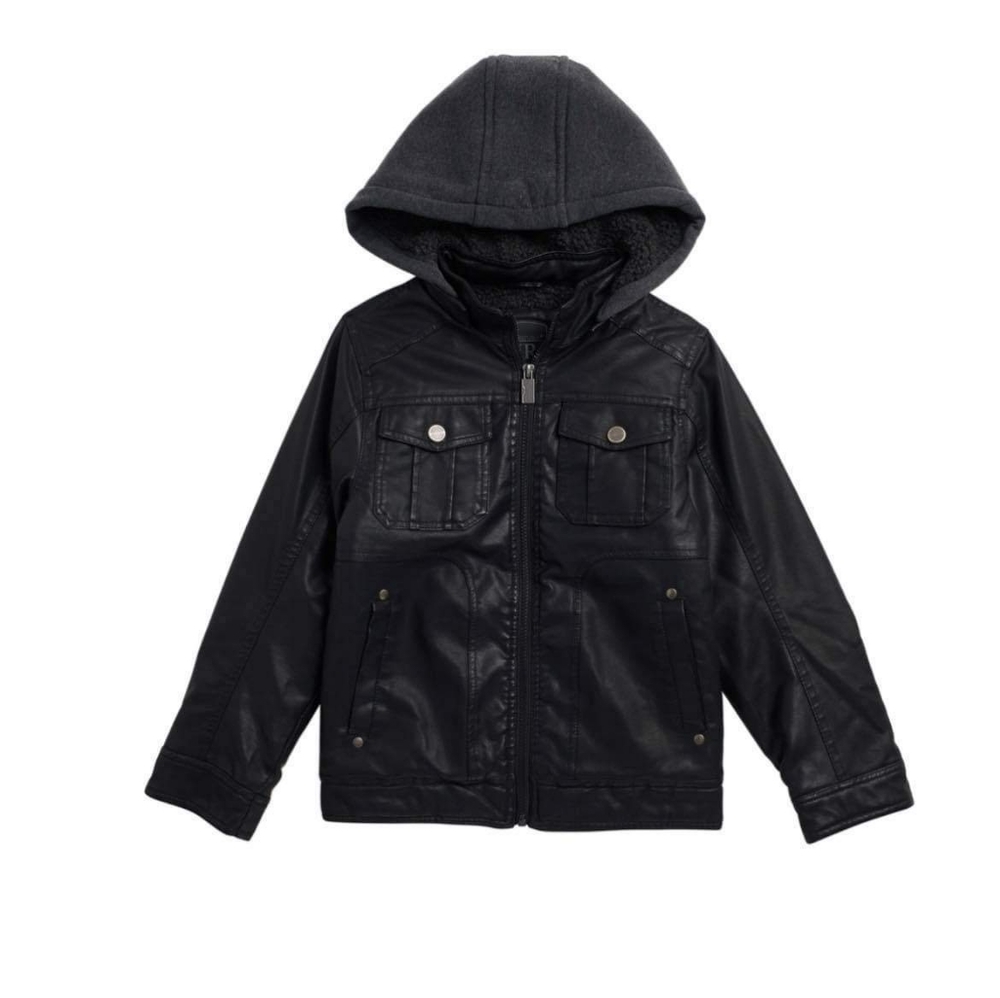NWT Urban Republic Fleece Hood Faux Leather Jacket "Kids". Size 14-16